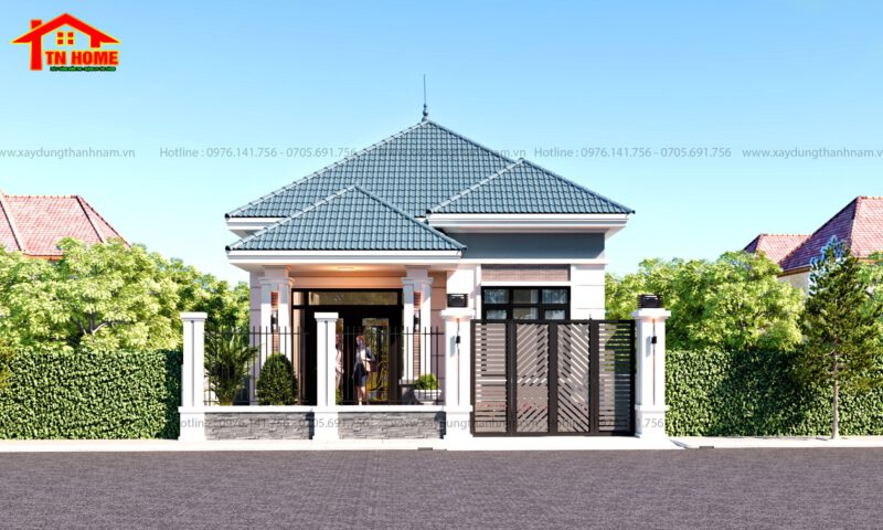 Phối cảnh mẫu biệt thự 1 tầng mái Nhật TN11