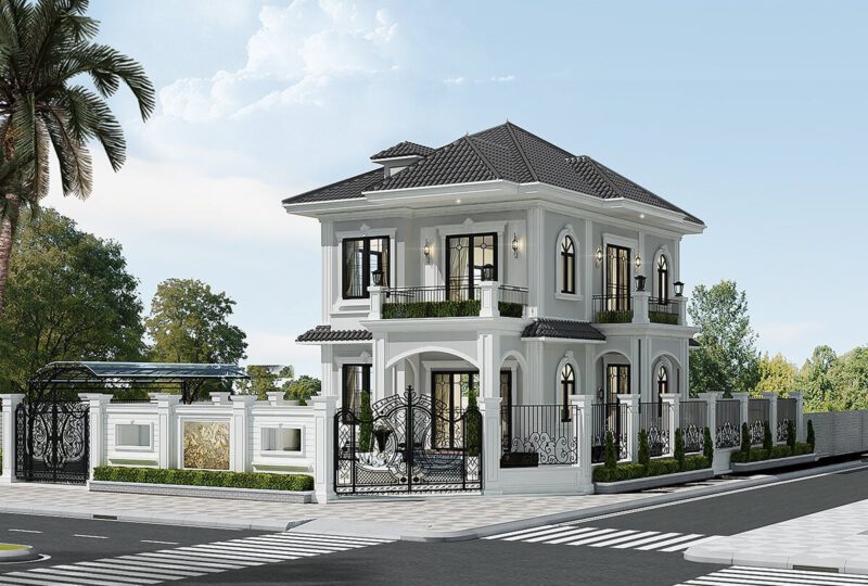Phối cảnh mẫu biệt thự 2 tầng 9x12m tân cổ điển sang trọng