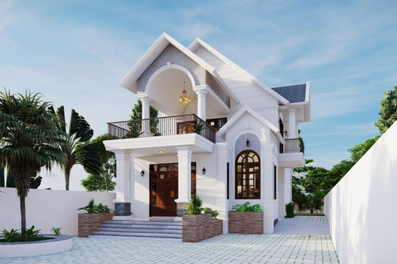 Mẫu biệt thự 2 tầng hiện đại mặt tiền 8m