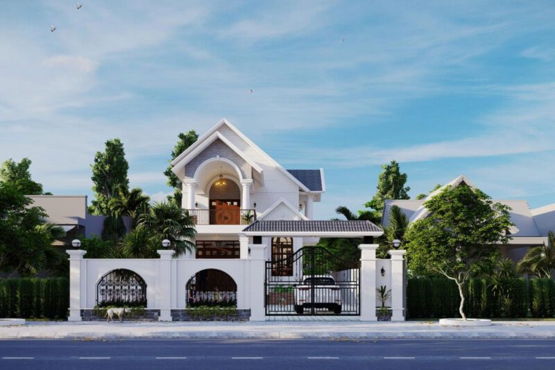 Phối cảnh mẫu biệt thự 2 tầng hiện đại mặt tiền 8m