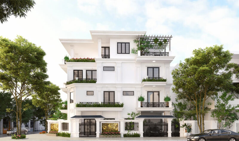 Mẫu biệt thự 3 tầng 2 mặt tiền đẳng cấp nhìn từ bên hông