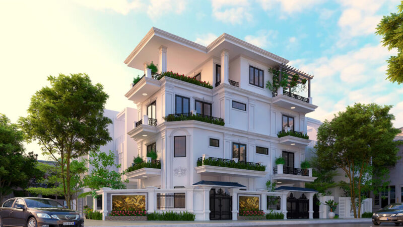 Mẫu biệt thự 3 tầng 2 mặt tiền đẳng cấp nhìn từ bên phải