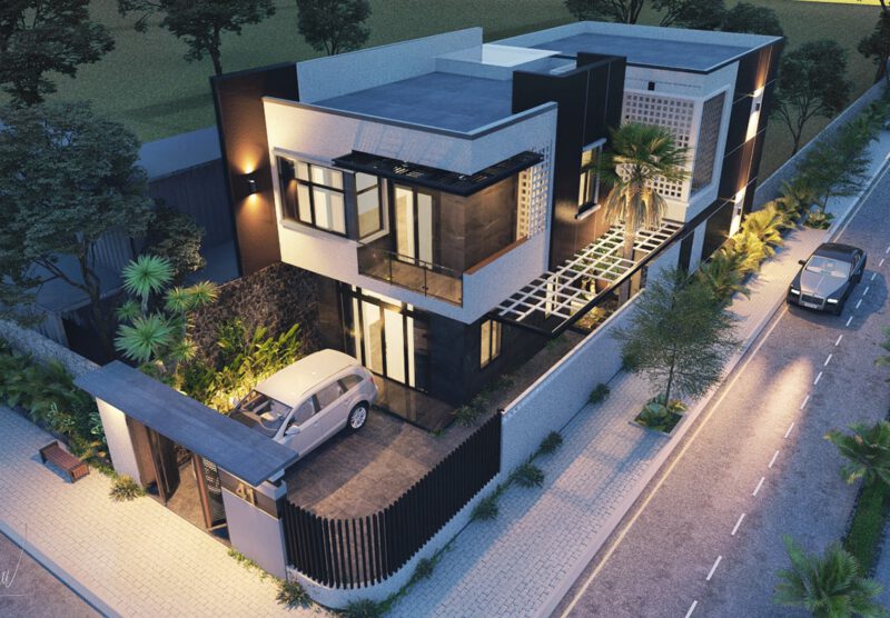 Mẫu biệt thự hiện đại 2 mặt tiền nhìn từ trên cao