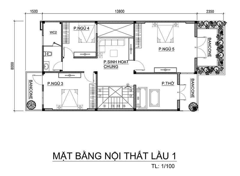 Mặt bằng công năng tầng 2